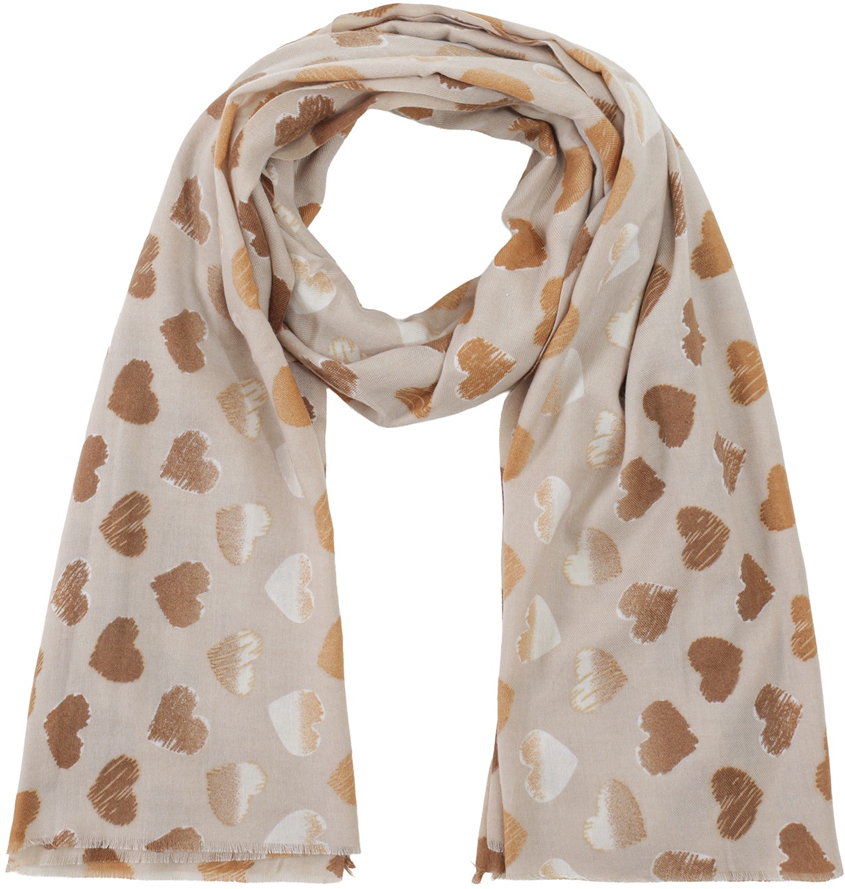 R-I4.2 SCARF405-731-5 Soft Scarf Hearts 180x90cm Brown