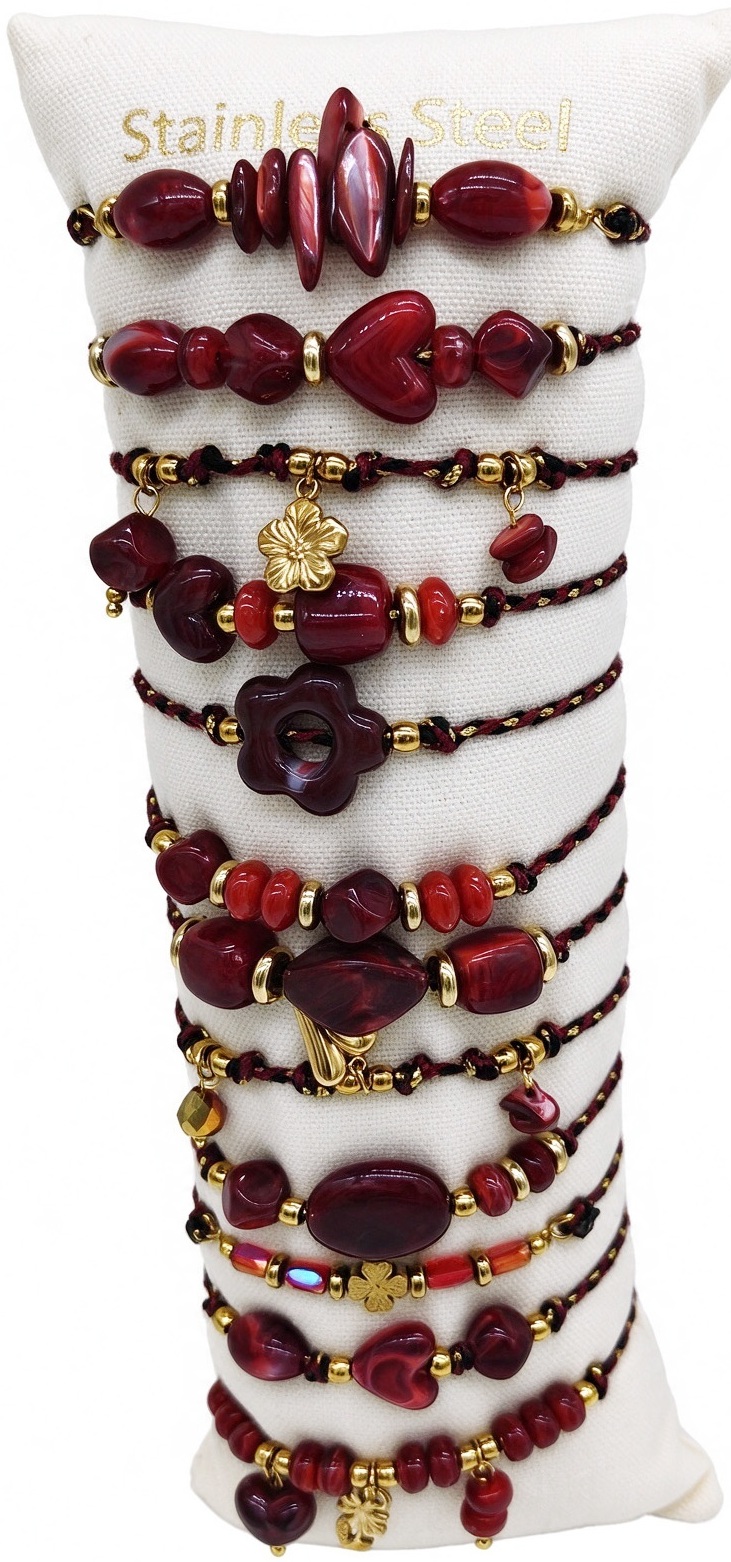 X-L7.1  B1144-066-4 S. Steel Bracelet Set - 12pcs Multi Bordeaux