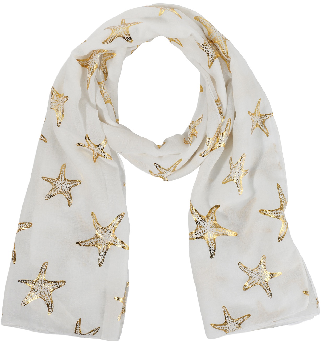 X-J1.1 SCARF1110-003-4 Summer Scarf Starfish 180x70cm White