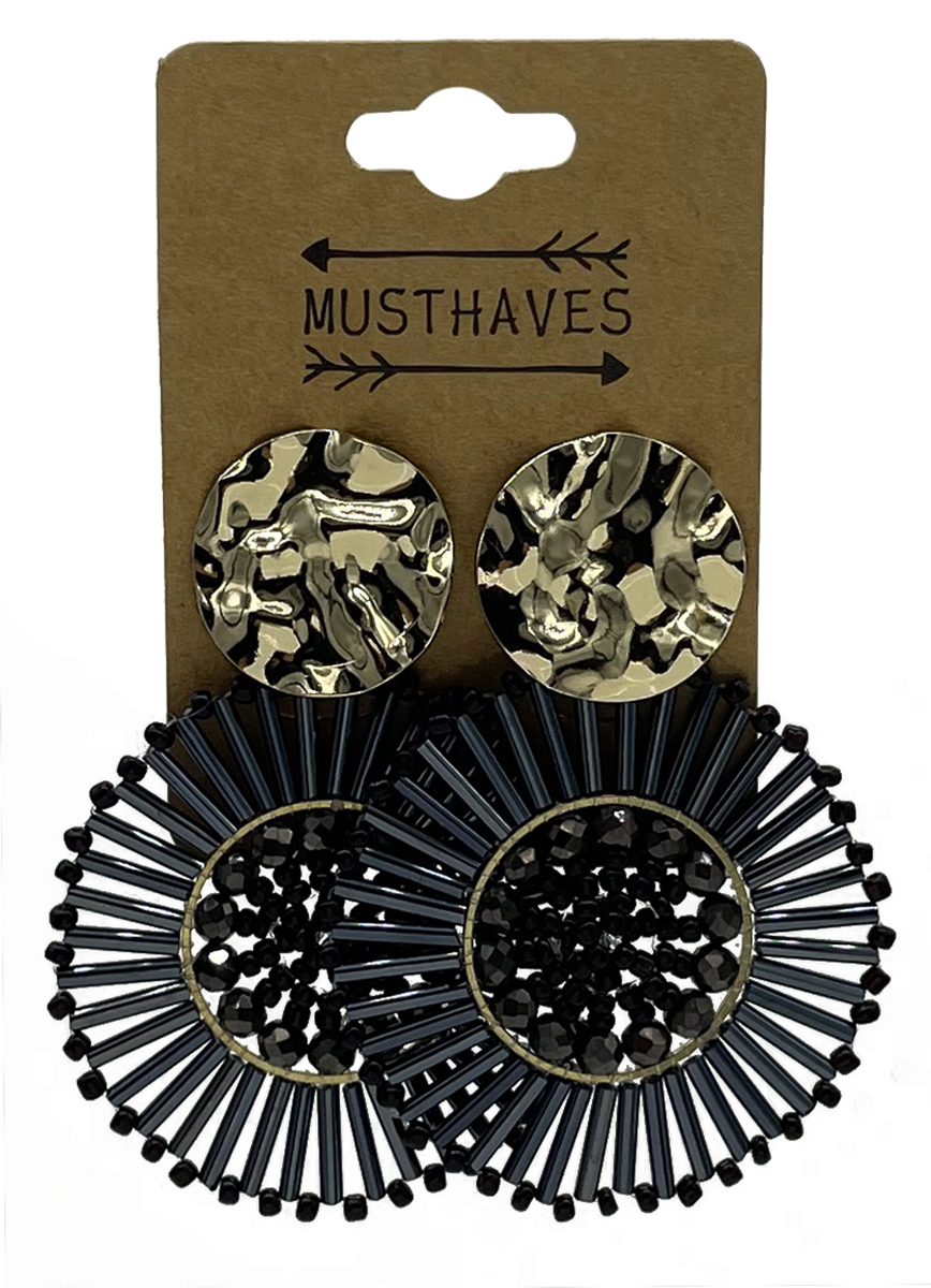 E-B6.5 E2591-130-4 Earrings Faceted Glass Beads 6x4.5cm Black