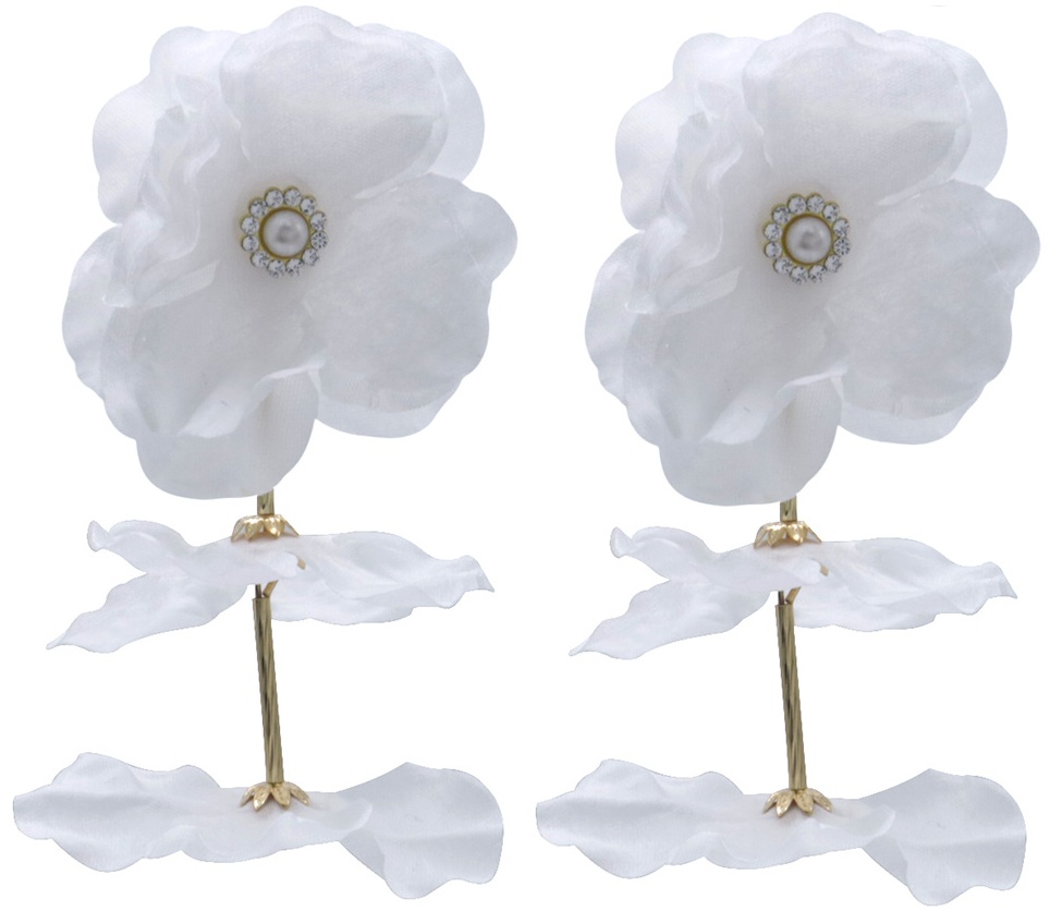 J-A4.3  E1028-010-3 Statement Earrings Flowers 9.5x5cm White