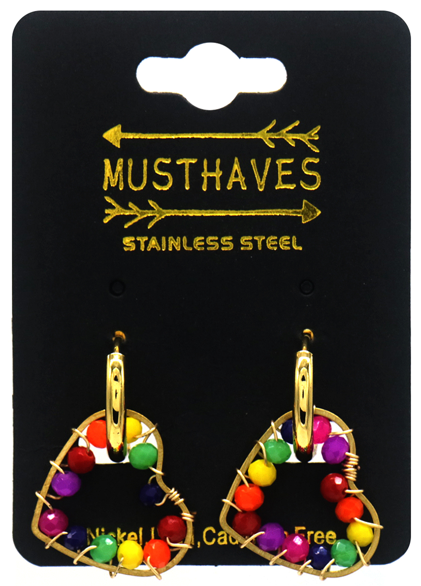 E-D18.1 E221-417G S. Steel Earrings Heart 1.5x3cm Multi