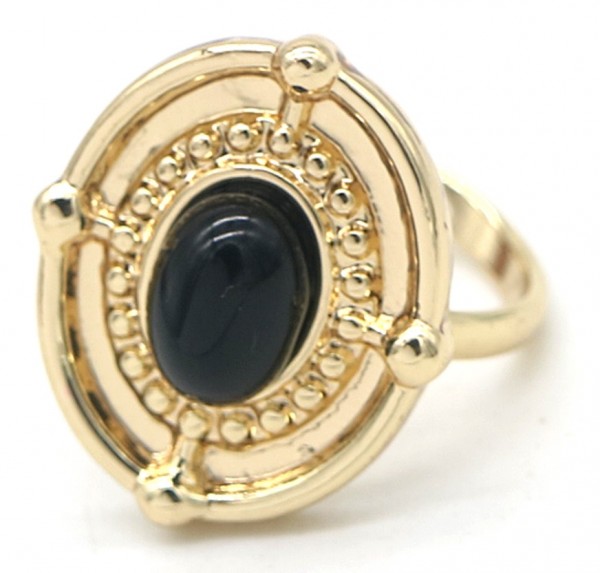 A-E6.5 R532-001G Adjustable Ring with Black Stone Gold