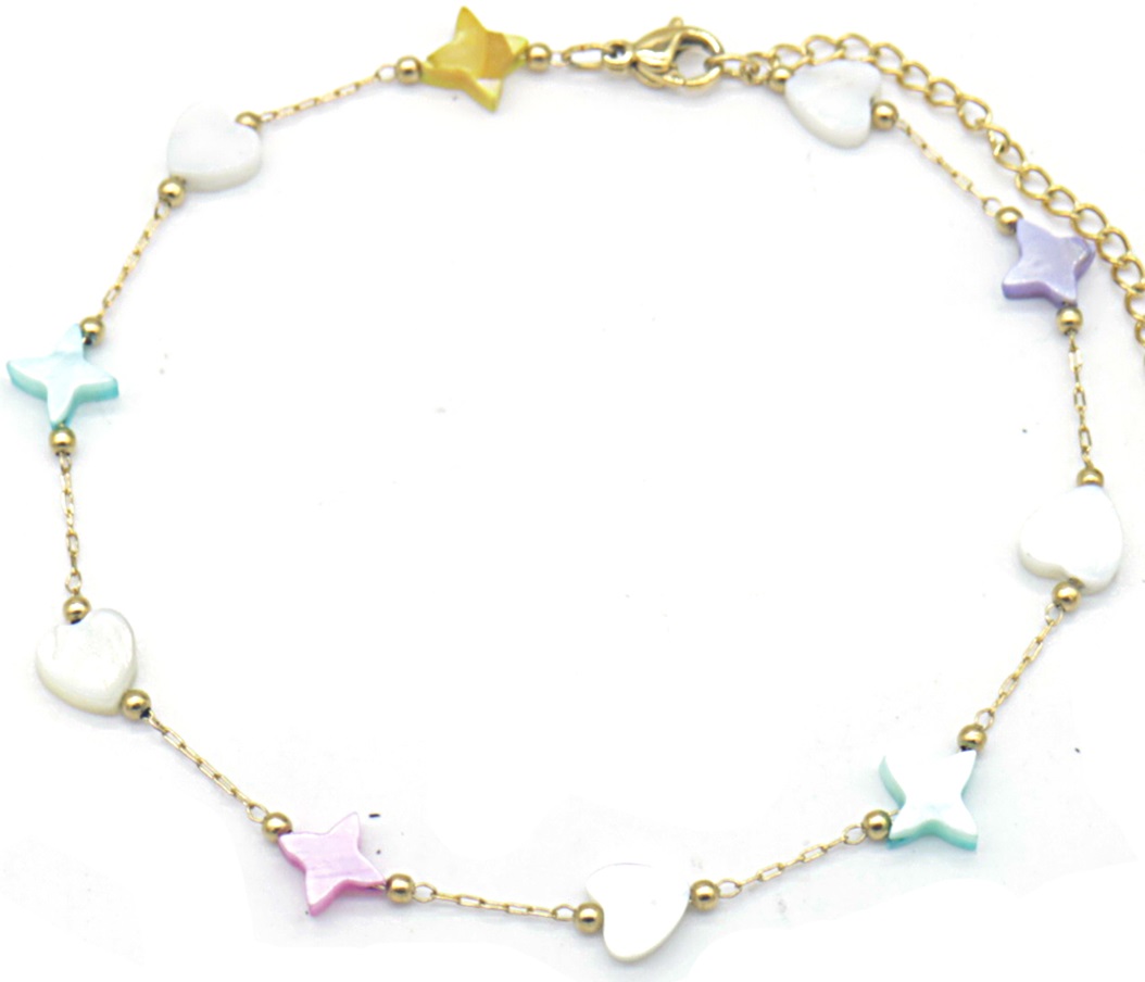I-F4.2  ANK835-018G S. Steel Anklet Hearts-Stars