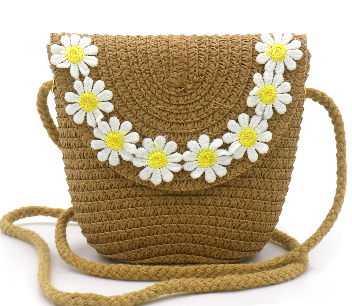 T-C2.2 BAG1120-001-3 Woven Kids Bag Flowers 12.5x14.5x5.5cm Brown