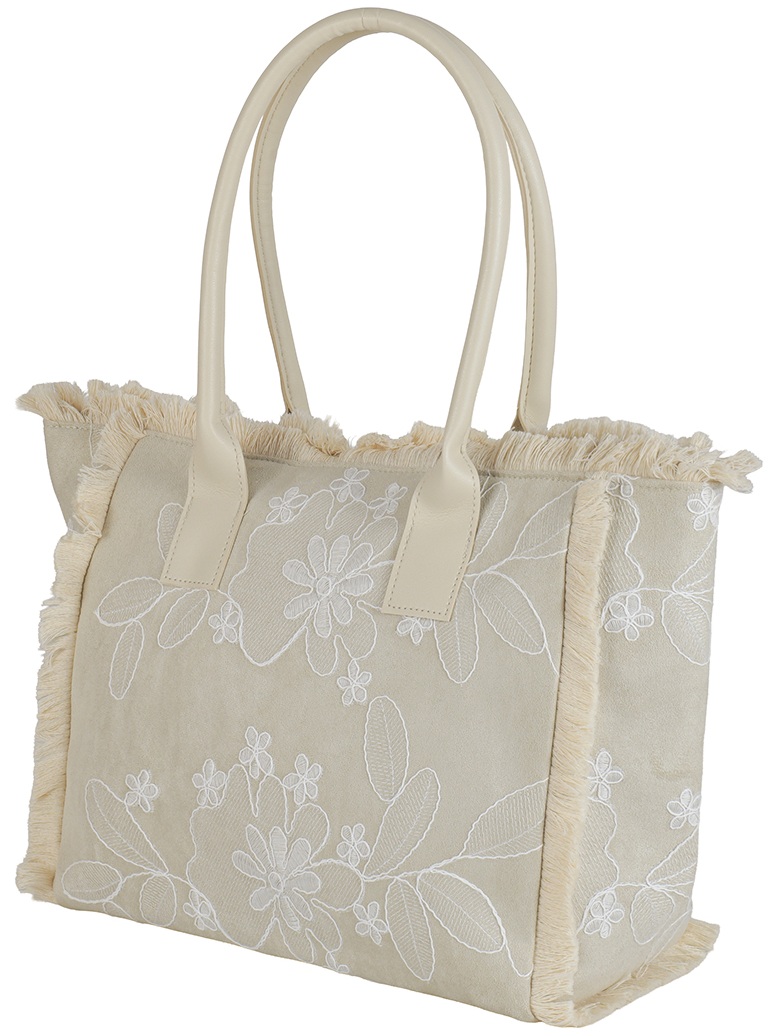 R-F4.2 BAG1021-026-4 PU Shopper Embroidered 44x27x16cm Beige