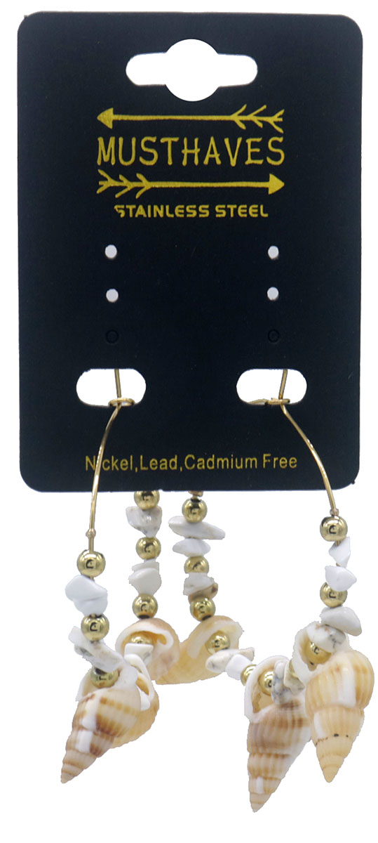 E-F21.1 E2431-023 S. Steel Earrings Shells 6x4cm