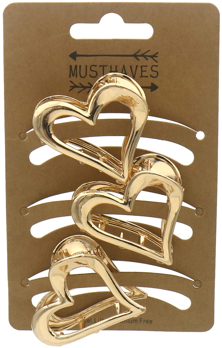 S-E3.3 H1127-004G Metal Hair Claw 4cm Heart - 3pcs