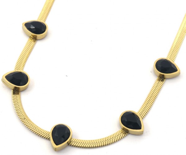I-A19.2 N088-042G S. Steel Necklace Drops CZ Black