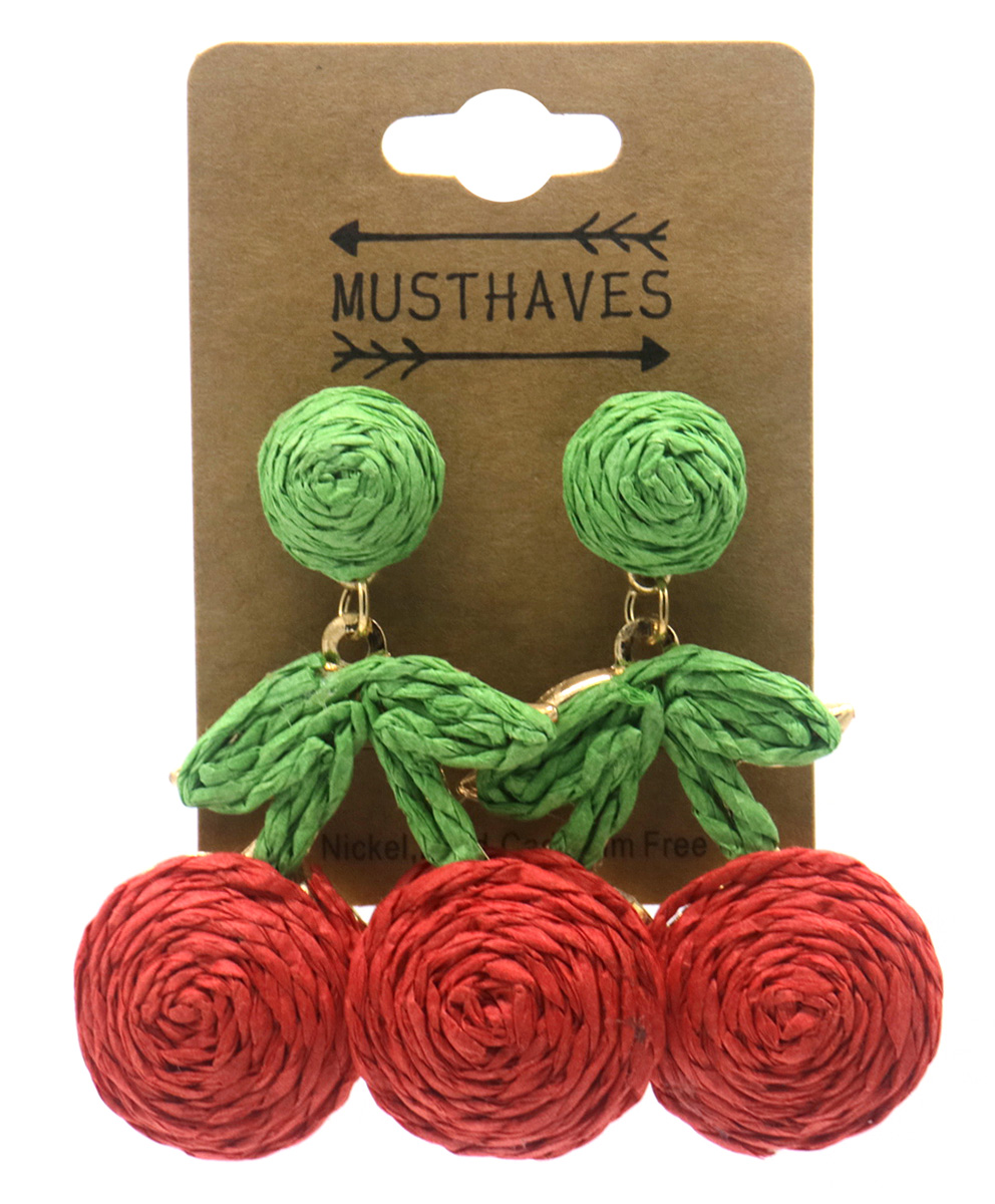 J-F3.1 E1028-004-3 Statement Earrings Cherries 5.5x4cm Red