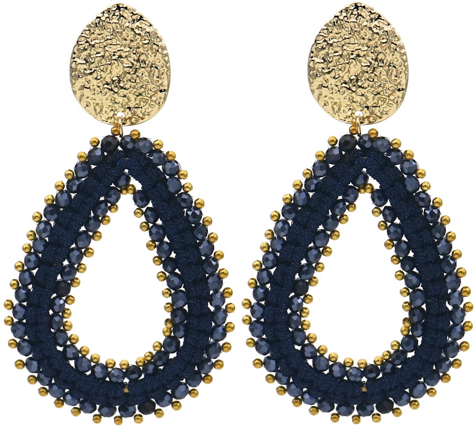 G-E5.5  E2591-134-3 Fashion Earrings Glassbeads 8x4.5cm Blue