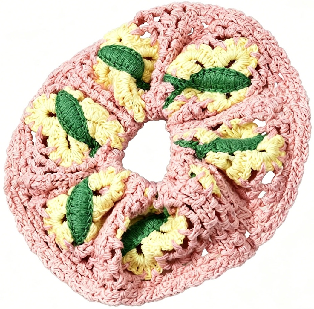 X-E10.2 H2622-009-3  Knitted Scrunchie 14cm - Lemons