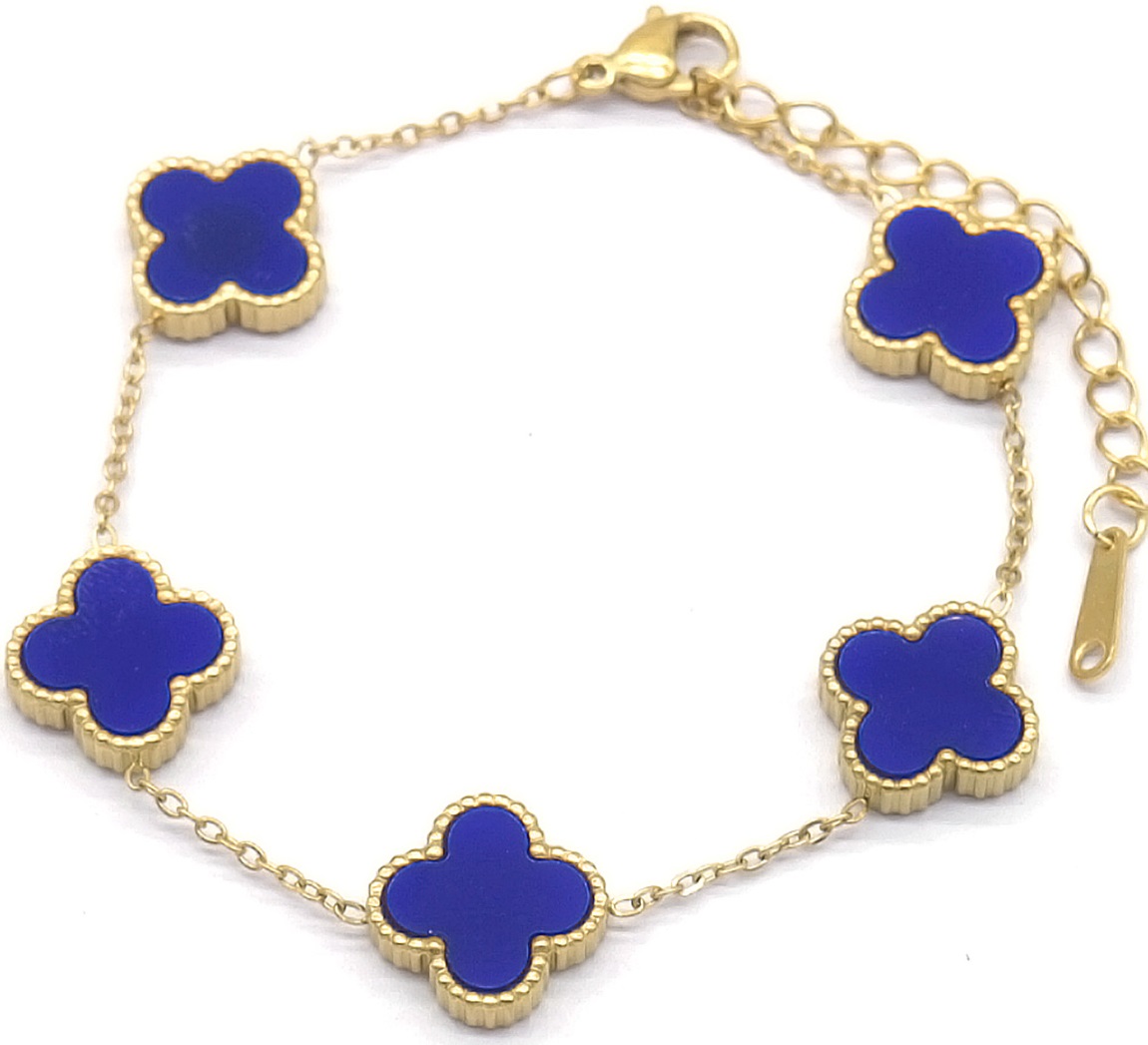 A-C8.3 B089-008G S. Steel Bracelet Clovers Blue