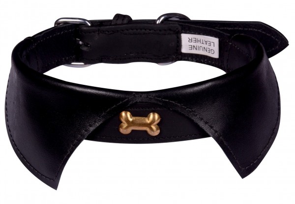 H-B7.2 MTDC-003 Leather Dog Collar Bow with Bone Black XS 44