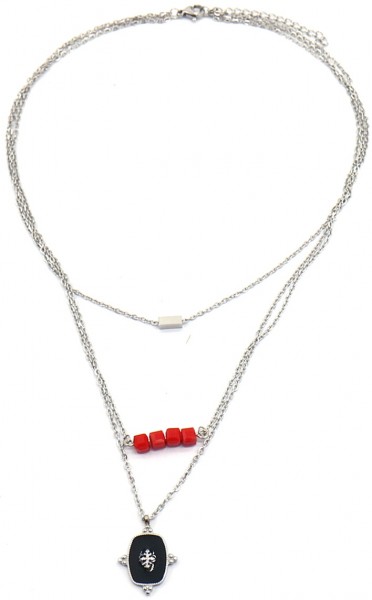 C-D2.2 N2020-005 S. Steel Layered Necklace 15mm charm Silver