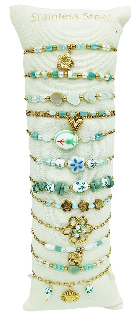 S-B3.3 B1144-014 S. Steel Bracelet Set -12pcs Green