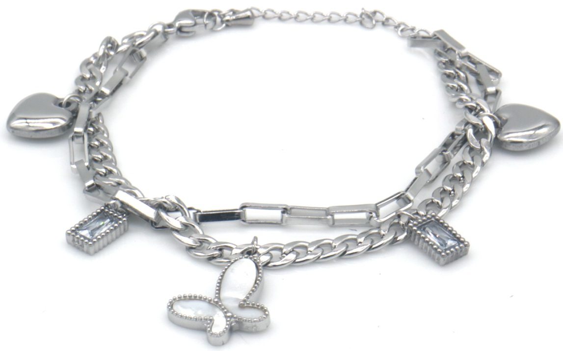 B-B18.2 B1033-004S S. Steel Bracelet Layered Charms 16-21cm