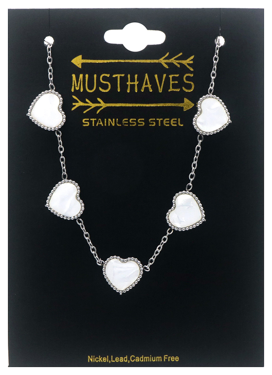 F-E17.1 B1033-003S S. Steel Bracelet Hearts MOP 16-21cm