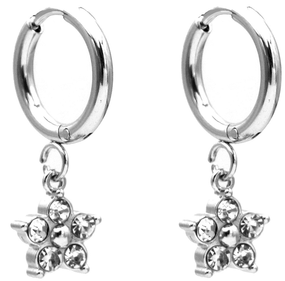 D-E7.4  E2612-208S-2 S. Steel Earrings Crystal Flower 2.5x1.2cm White