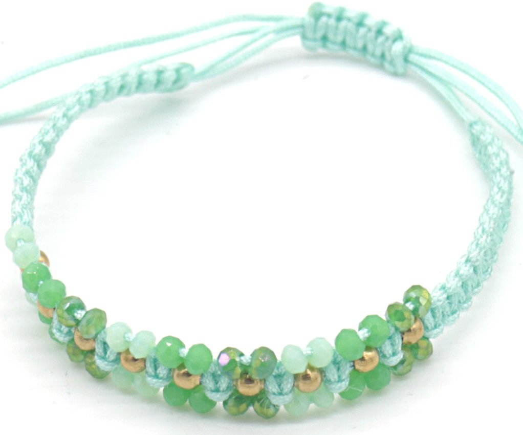 E-C7.5 B831-006-5 Rope Bracelet S. Steel Beads Green