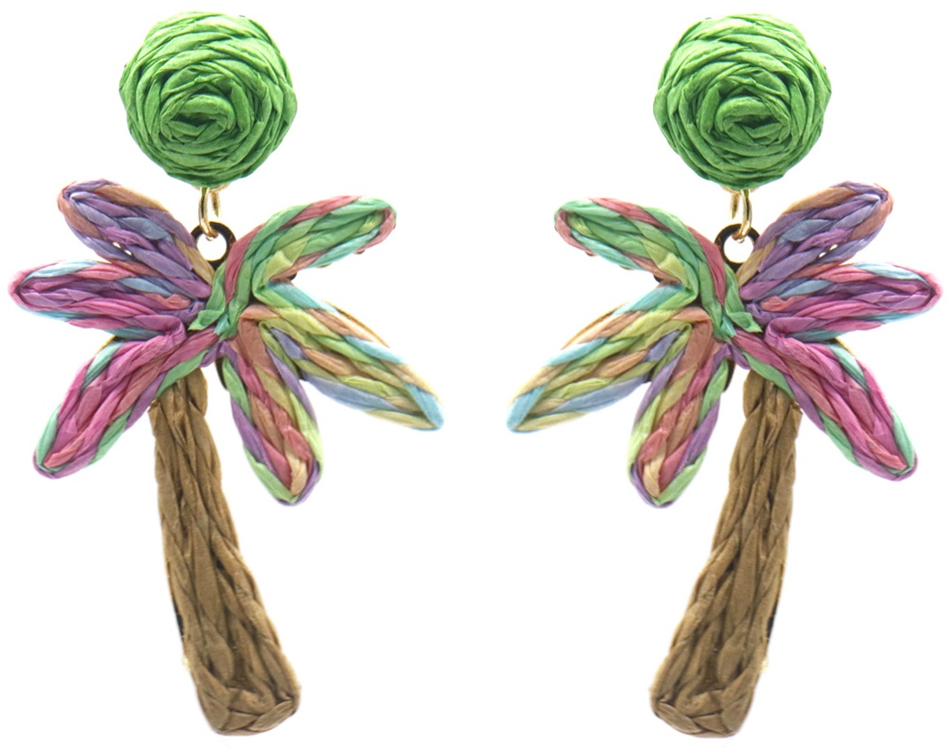 H-A10.2 E1028-011-1 Statement Earrings Palmtree 6.5x4cm Multi