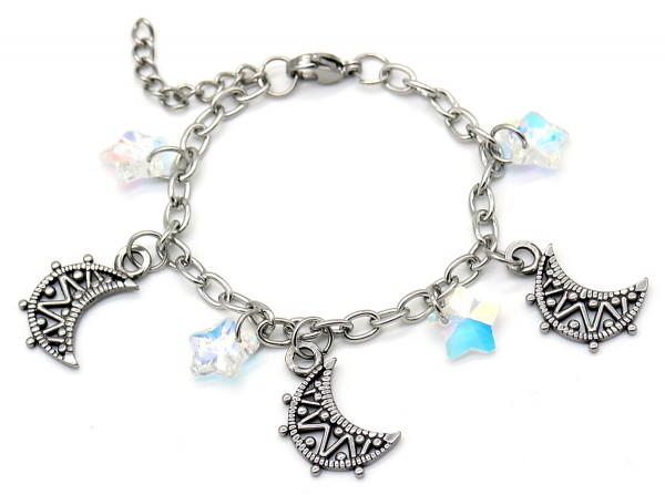 E-B5.2 B2053-001 S. Steel Bracelet Moon and Stars 14 - 17cm 