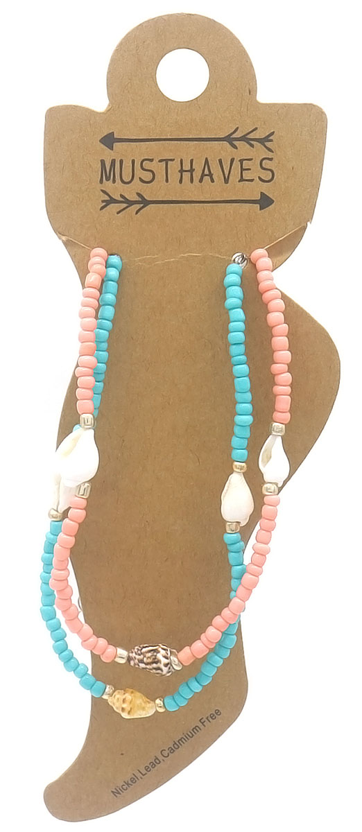 I-B17.1 ANK830-023 Anklet Set Shells Blue-Pink