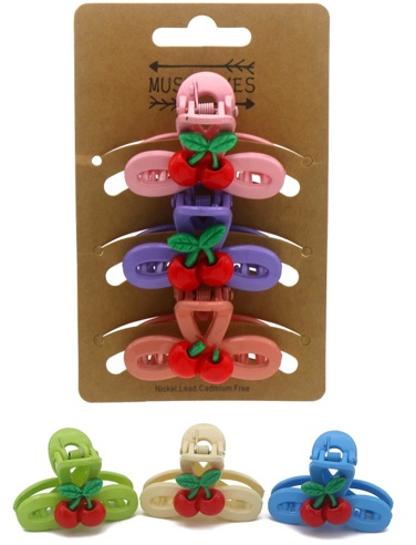 S-B1.1 H1127-002 Hair Claw 4.5cm Cherries Mixed Colors- 3pcs
