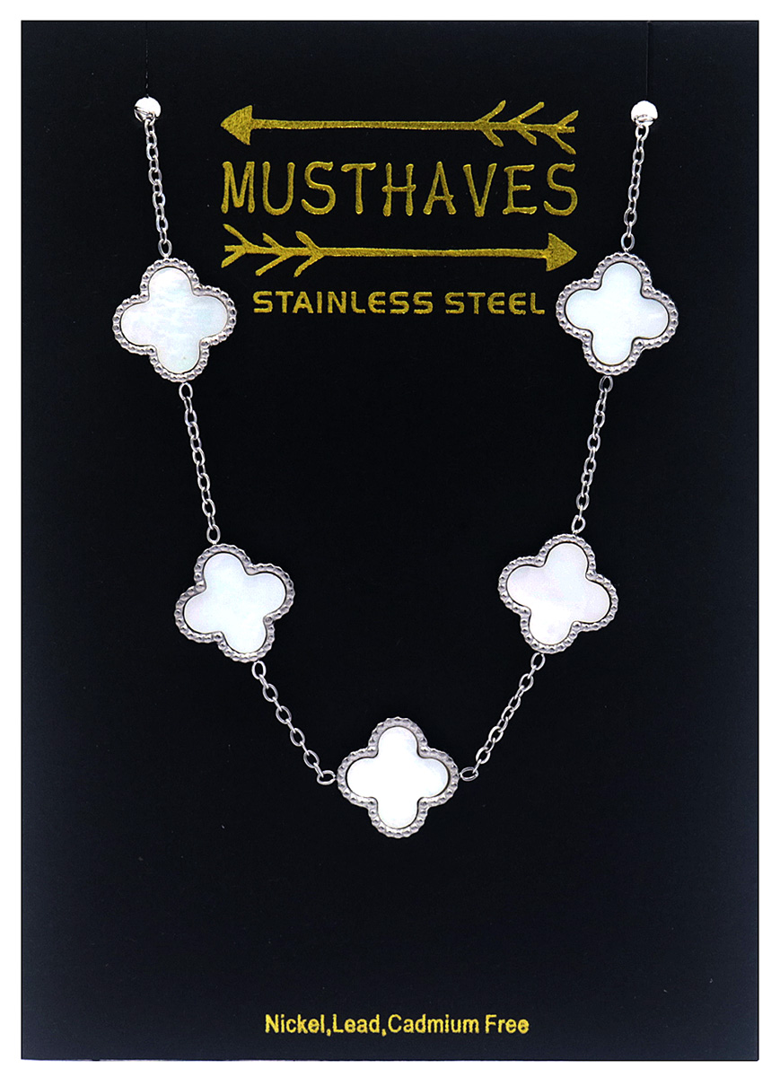 B-C4.5 B089-008S S. Steel Bracelet Clovers MOP