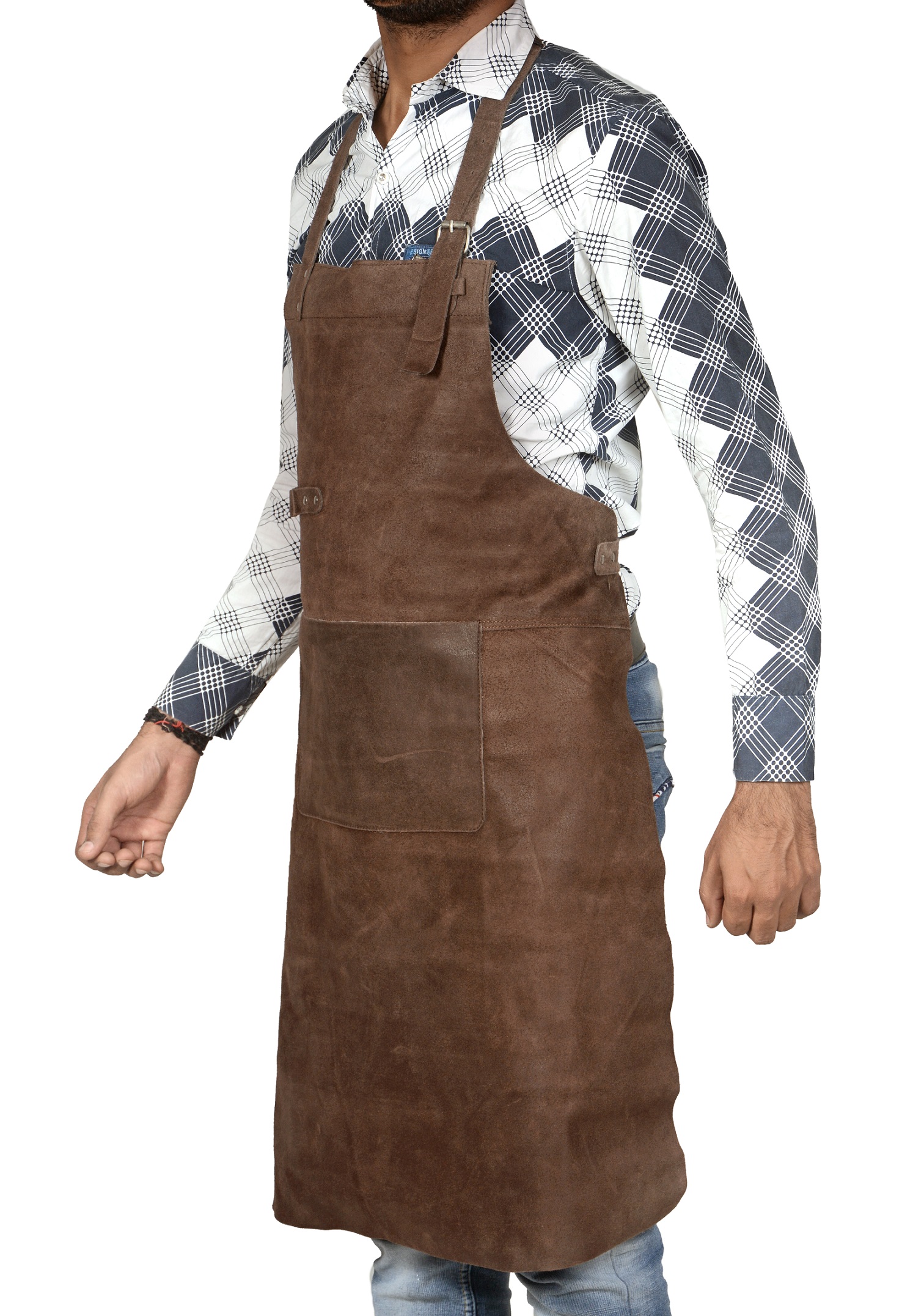 Y-F6.1 Leather BBQ Apron Thicker Leather 85x65cm Brown