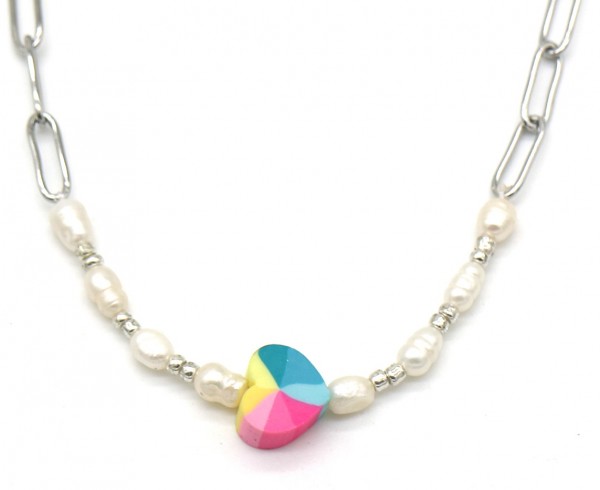 H-E18.3 N2126-022S S. Steel Necklace Heart Silver