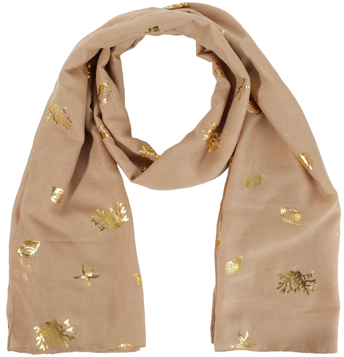 X-M5.1 SCARF1110-002-2 Summer Scarf Shells 180x70cm Brown