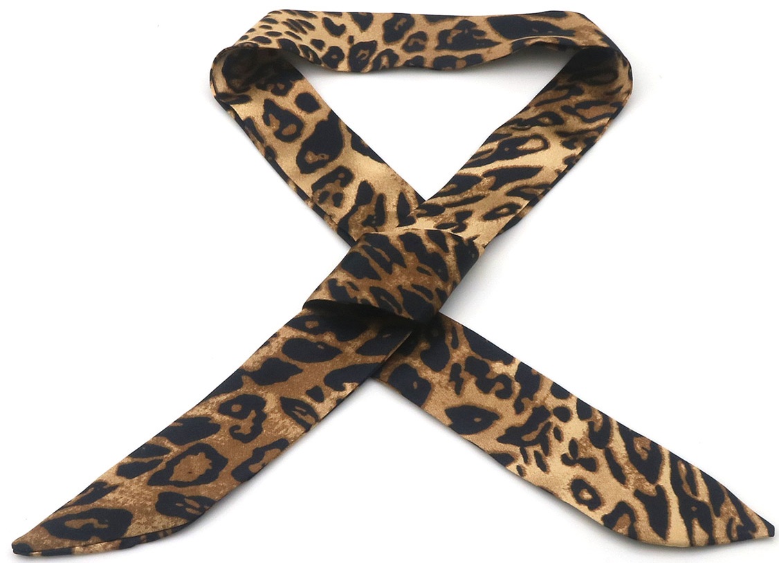E-B15.2 H1130-001-14 Hair Ribbon Leopard 85x3.5cm Brown