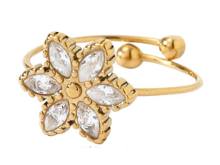 G-E7.4 R2591-016G S. Steel Ring Crystals Flower Adjustable