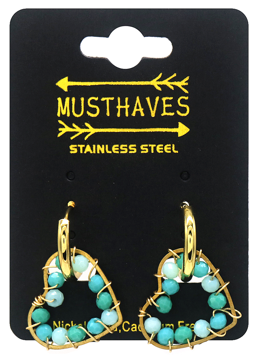 E-D17.2 E221-417G S. Steel Earrings Heart 1.5x3cm Blue