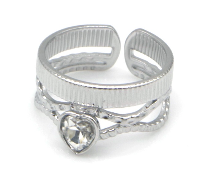 G-E4.3 R2591-018S S. Steel Ring Heart Crystal Adjustable