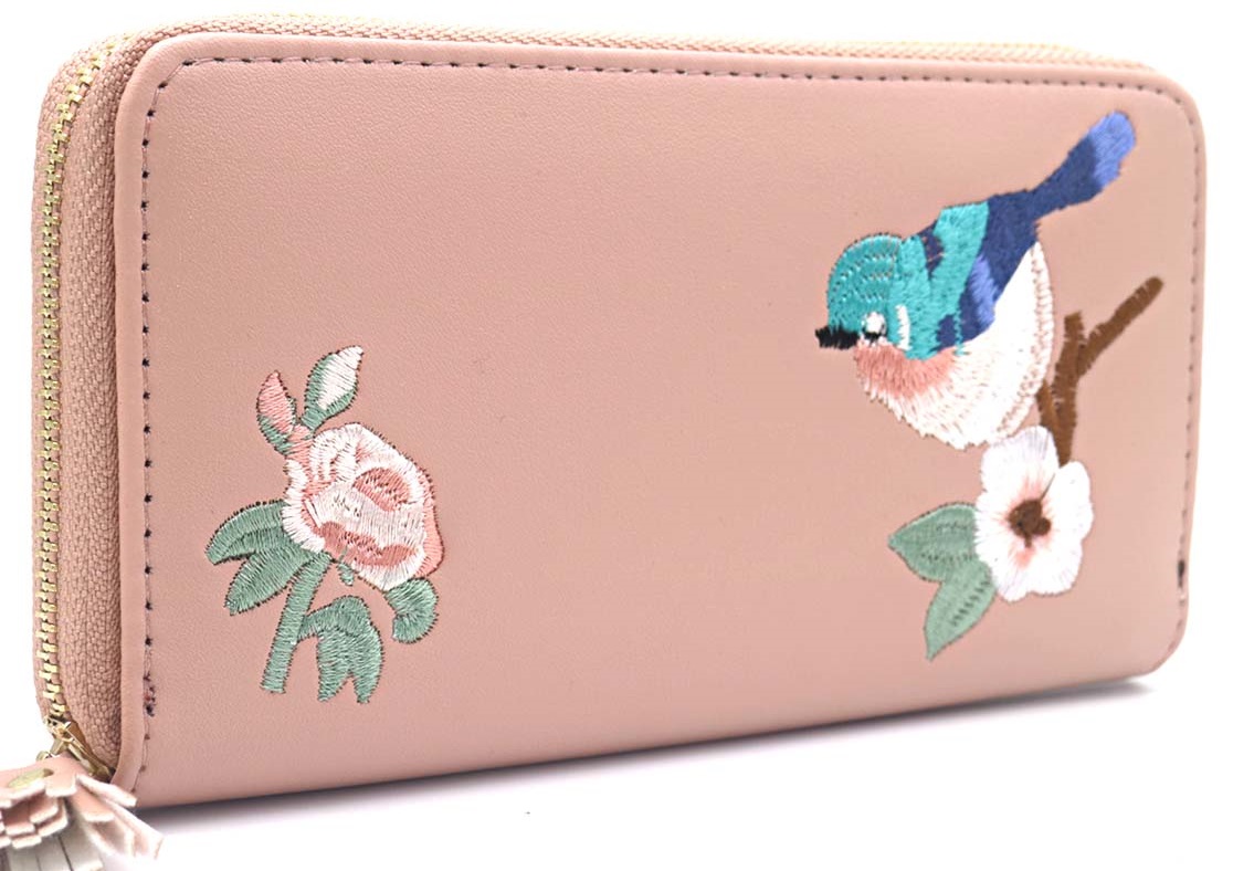 E-F14.2 W804-005-1 PU Embroidered  Wallet 20x11x2.5cm Pink