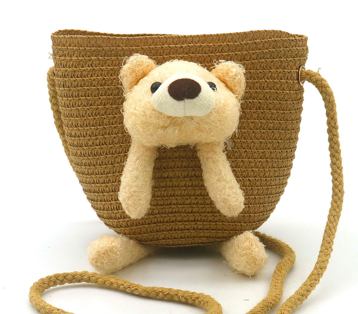 S-C2.5  BAG1120-003-2 Woven Kids Bag Bear 12.5x14.5x5.5cm Brown