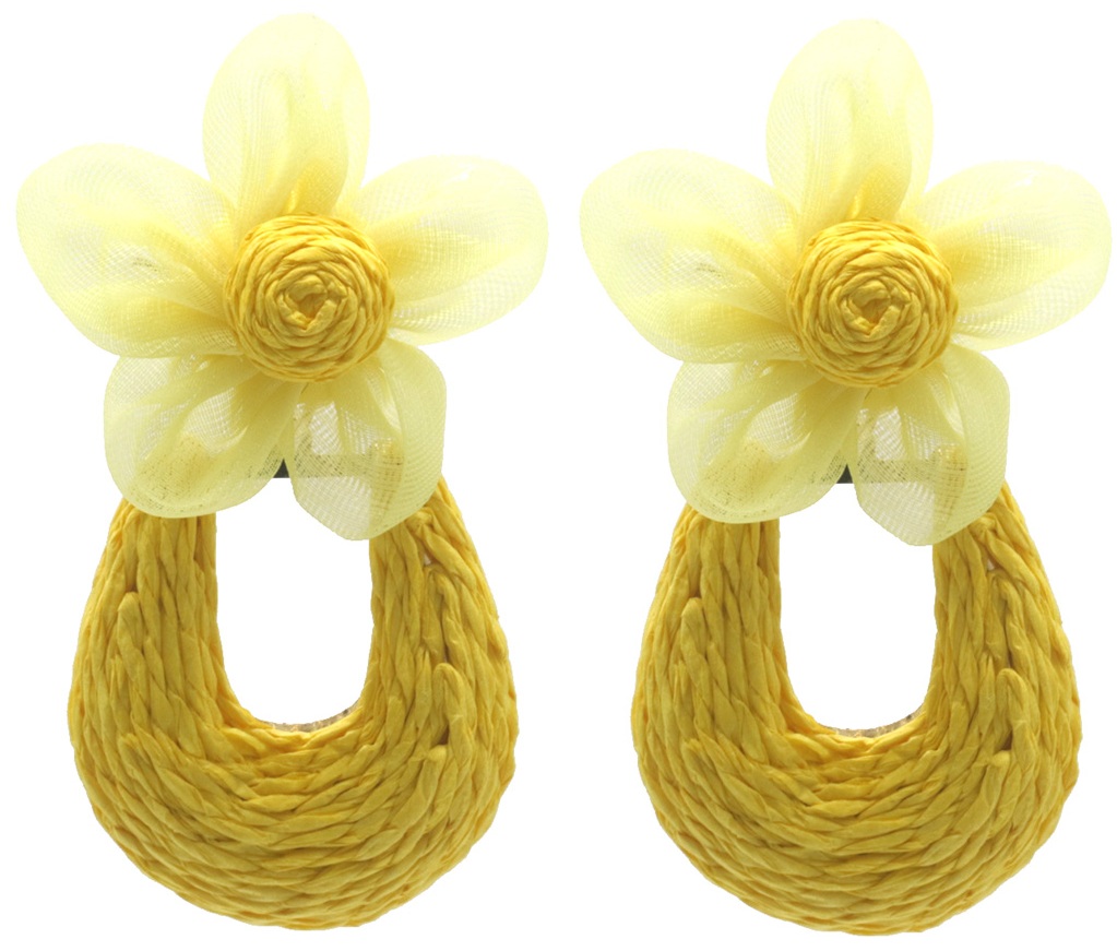H-F21.3  E1028-006-1 Statement Earrings Flower 6.5x4cm Yellow