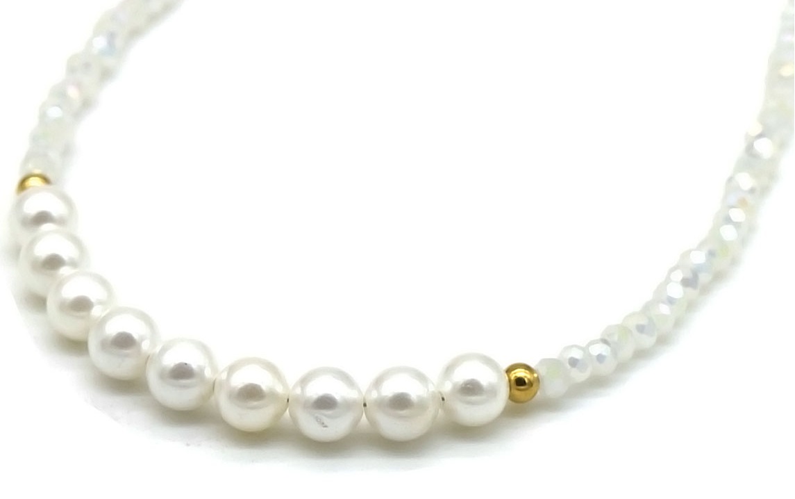 H-F9.2 N1659-008 Pearls Faceted Glassbeads 39-44cm White