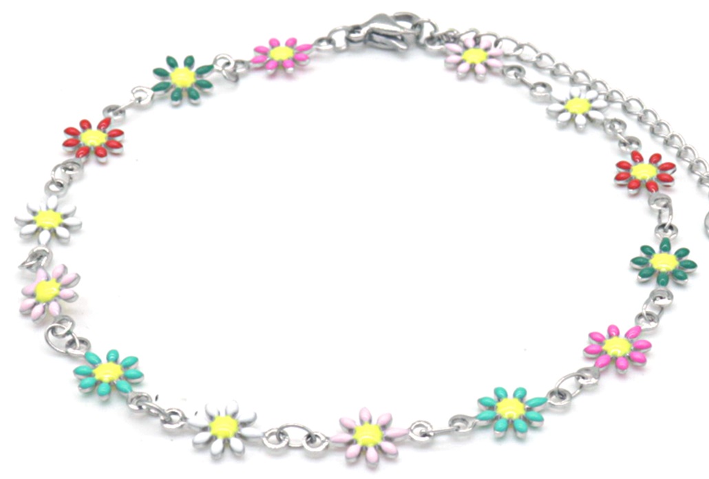 I-F8.2 ANK835-013S S. Steel Anklet Flowers