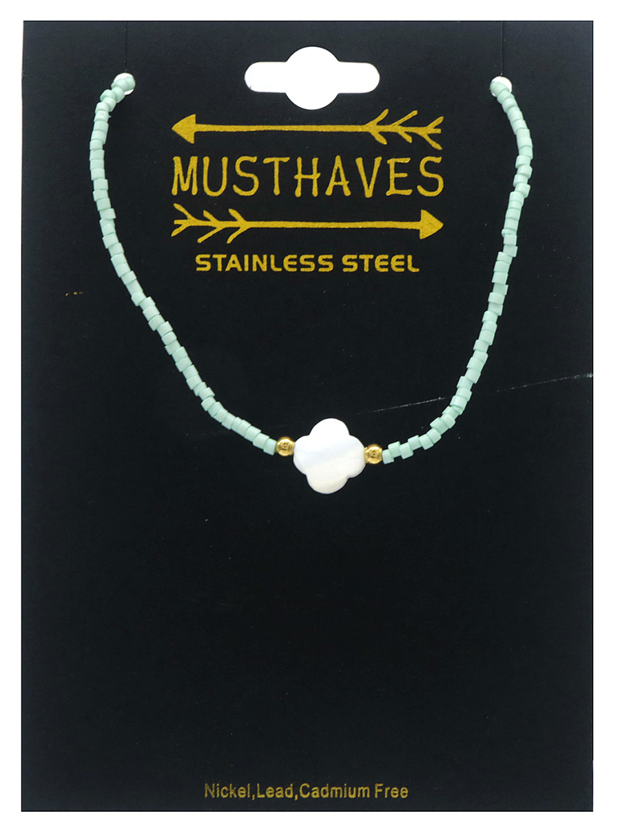 I-F16.1 B103-045-2 S. Steel Glassbeads Bracelet Clover