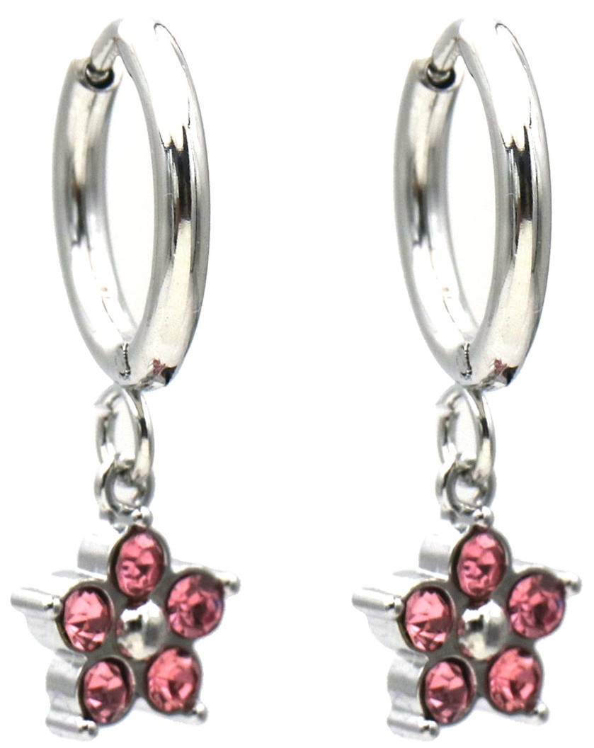D-E20.5 E2612-208S-1 S. Steel Earrings Crystal Flower 2.5x1.2cm Pink