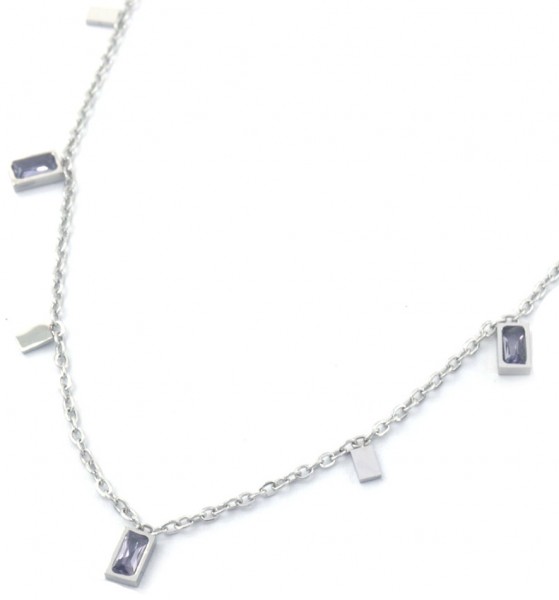 D-F4.2 N088-010S S. Steel Necklace Bars CZ Purple