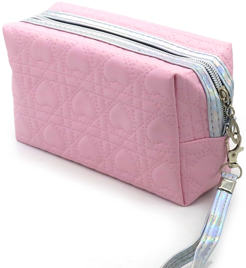 R-J6.1  BAG1116-002-3 Make Up Bag Hearts 17.5x10x6cm Pink