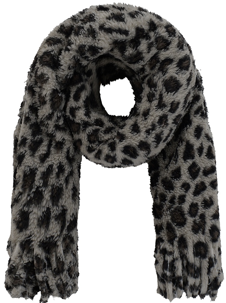 Y-E2.3  SCARF1006-002-6 Soft Fluffy Scarf Leopard 160x60cm Grey