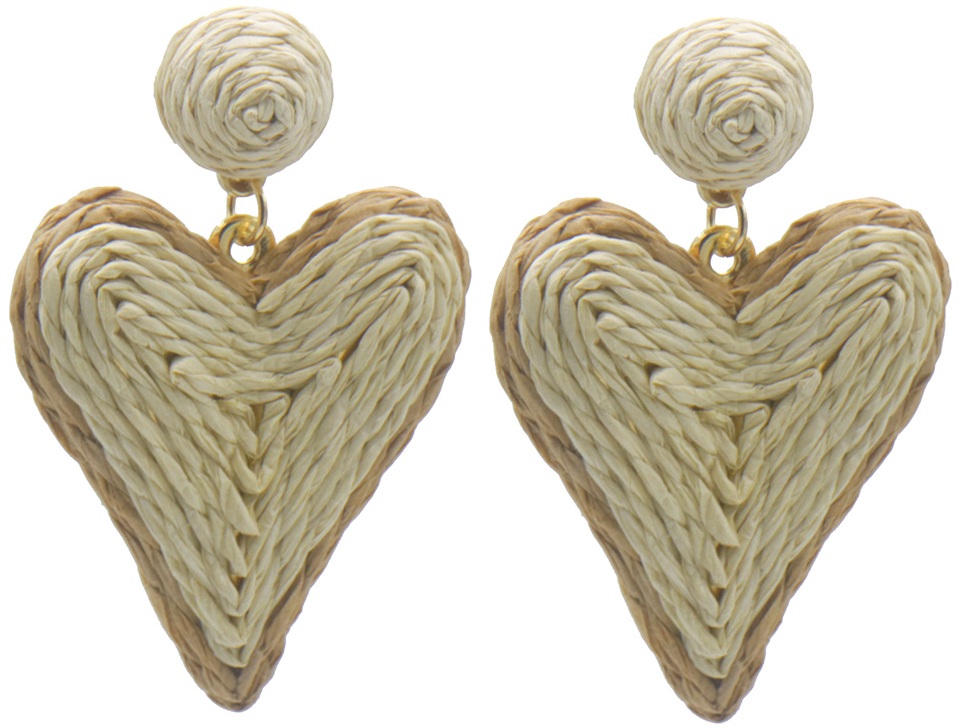 H-B3.3 E1028-009-2 Statement Earrings Heart 6x4cm Beige