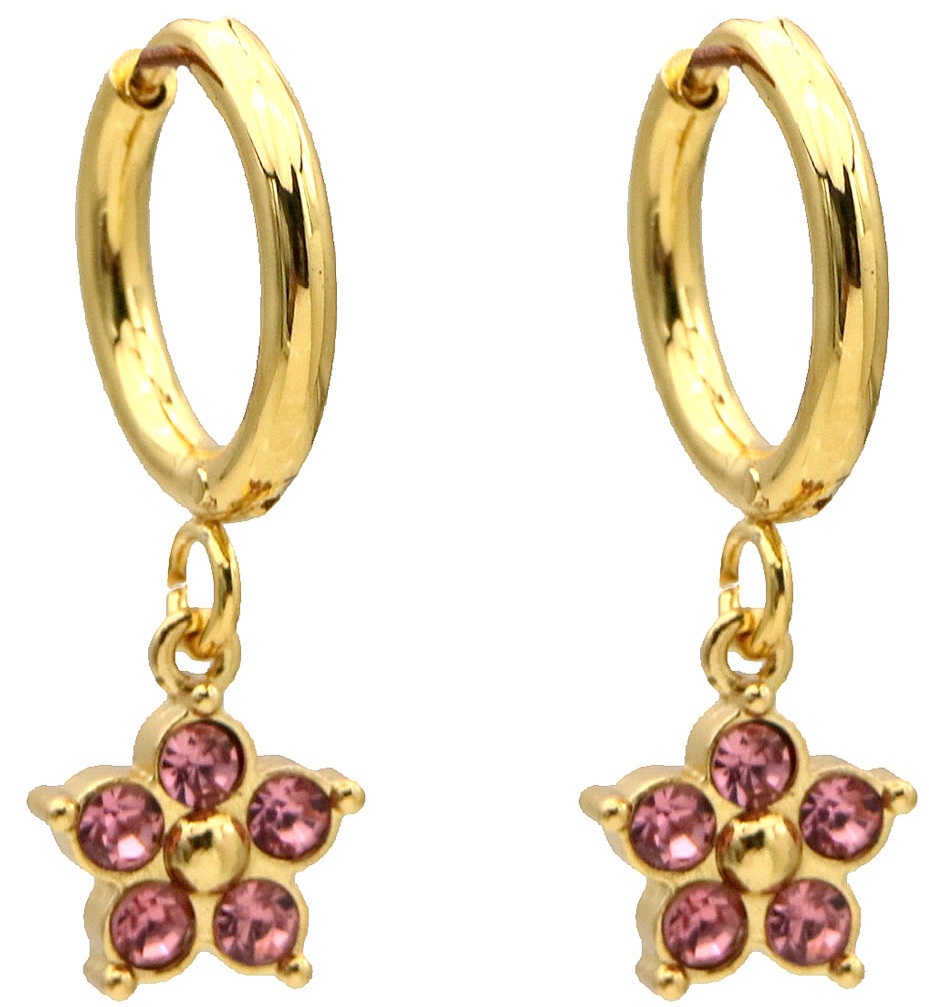 A-F18.4 E2612-208G-1 S. Steel Earrings Crystal Flower 2.5x1.2cm Pink