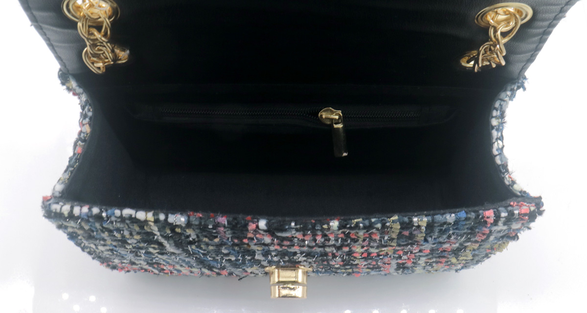 Q-B2.2 BAG911-002-2 Pu Bag with Fabric 18.5x13.5x7cm Black