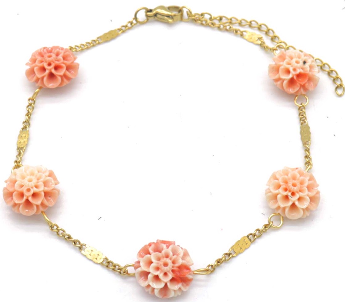 H-E9.3 ANK823-002G S. Steel Anklet Flowers